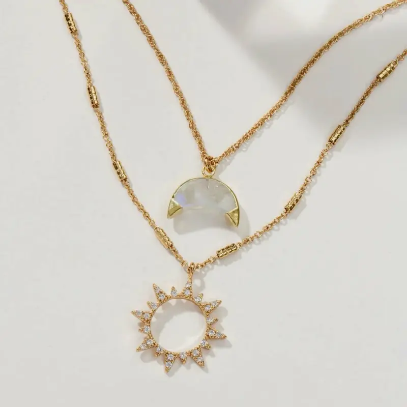 Live by the sun, love by the moon 14k P moonstone necklace set