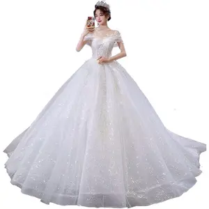 Wedding Dress, Gorgeous, Round Neck, Cap Sleeves, Classical Design, Formal Dress, Suitable for Recitals and After-Parties (Size M)