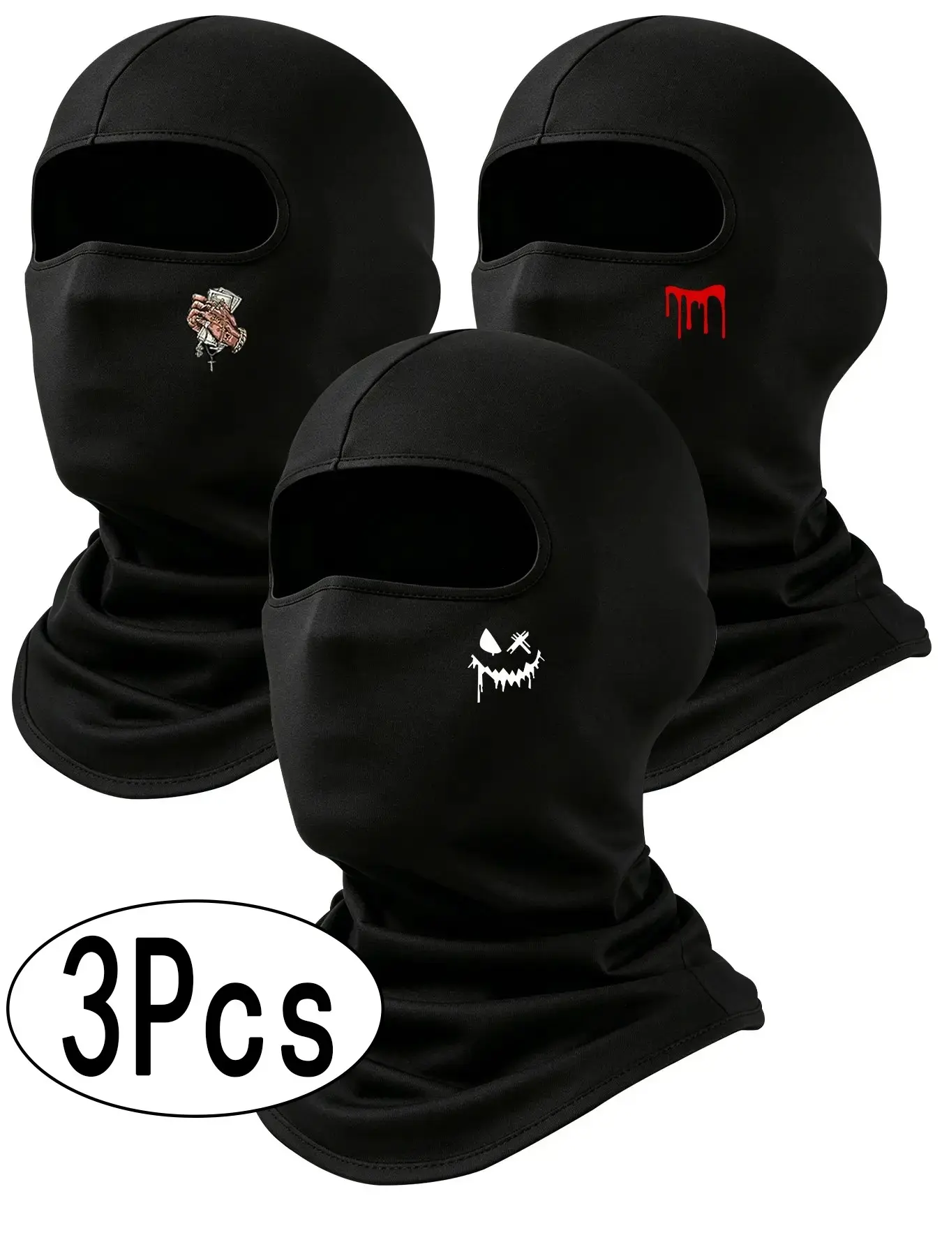 3-Pack Fashion Print Motorcycle Breathable Mask Headset, Sun Protection Full Face Cover, Face Coverings, Outdoor Sports Mask, Ideal for Biking and Outdoor Activities