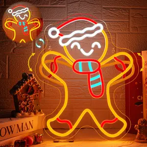 1pc Gingerbread Man Neon Light, Wall Mounted LED Adjustable Neon Signs for Xmas Decorations,  Holiday Atmosphere Home Offic, Neon Accent Lights