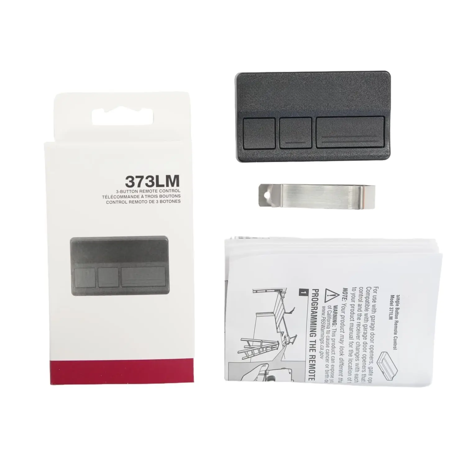 Liftmaster 373LM Garage Door Opener Remote Control - Security 2.0 Purple Button, 3-Button Design, 315MHz Rolling Code, Metal ABSS/ABS, 52g, 13.5*7.5*3cm, Built-In Primary Non-Rechargeable CR2032 Batteries, Easy Attachment Smart Home Control