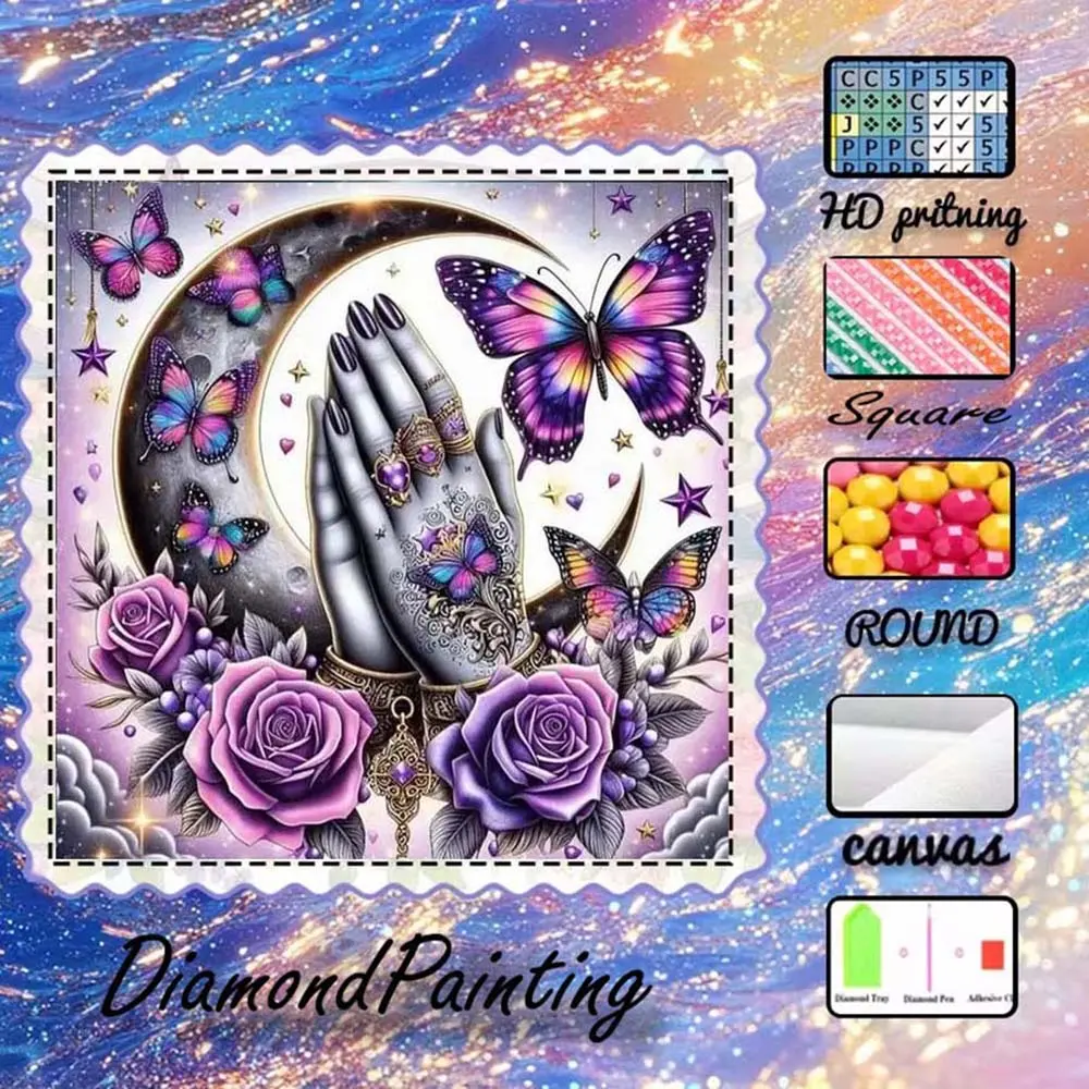 DIY 5D flocked diamond painting kit, AB drills, fairy dust drills, crystal drills, butterfly, moon diamond embroidery, flower embroidery, special craftsmanship diamond art set, wall decor, gift for family, loved ones, friends