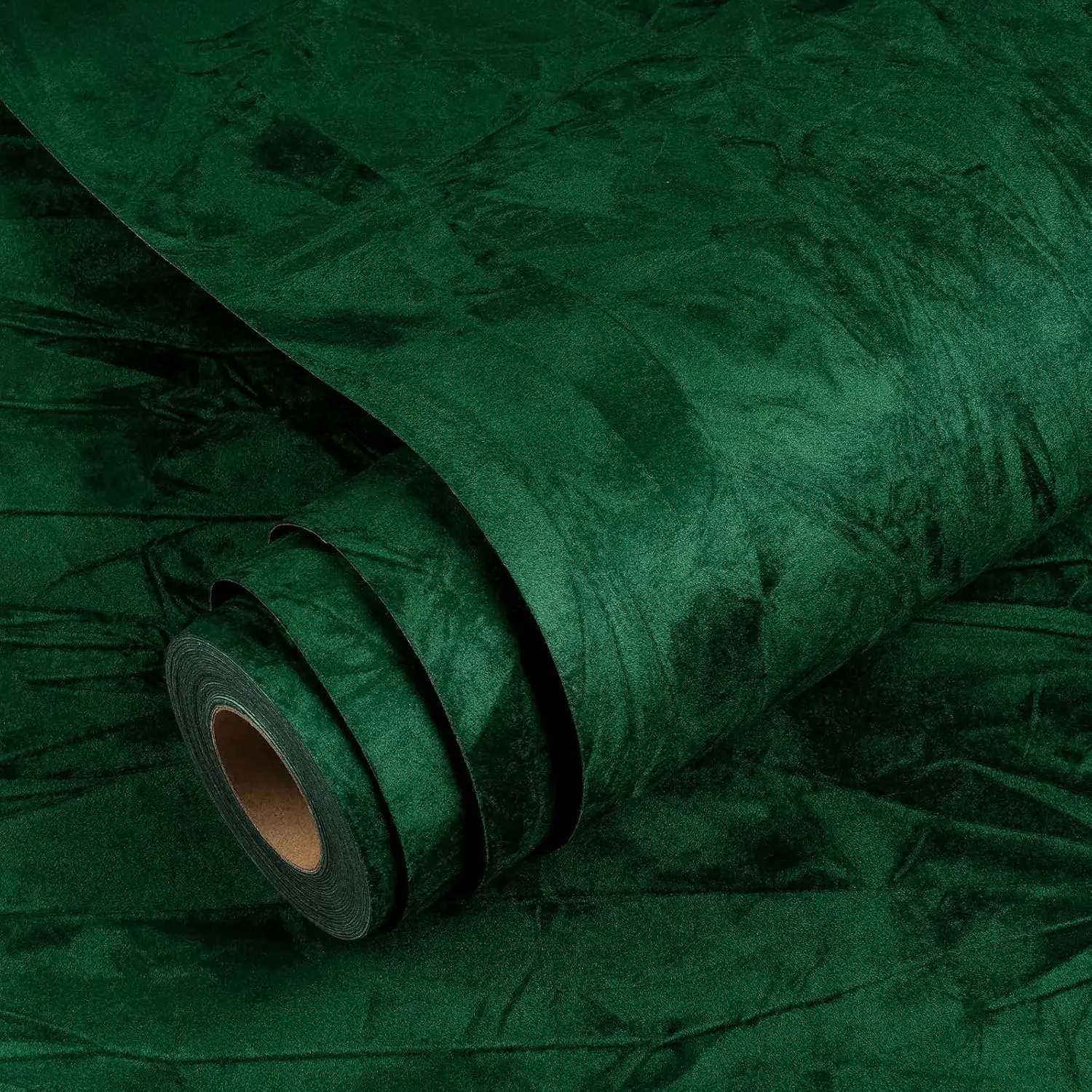 Emerald Green Peel and Stick Wallpaper – 17.7"x118" Vintage Velvet Flocking Contact Paper for Bedroom Walls, Cabinets & Furniture – Felt Fabric Self-Adhesive Liner