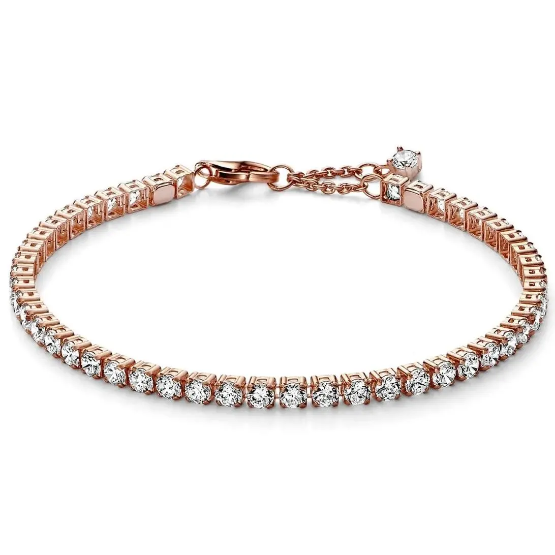 Pandora Sparkling Tennis Bracelet 581469C01-20, Luxury Silver Bracelets & Anklets for Adults, Adjustable Lengths, Sparkles, Contemporary Jewelry Look, Crystal, Everyday Wear, Ease Of Styling, Rose Gold, Unisex, Synthetic/Simulated Coloured Gemstone