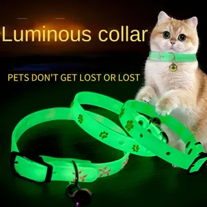 1/2/3/4pcs Cat Collar Glow-In-The-Dark Reflective Pet Collar with Bell for Small Dogs And Cats - Keep Your Pet Safe And Visible At Night Color Random