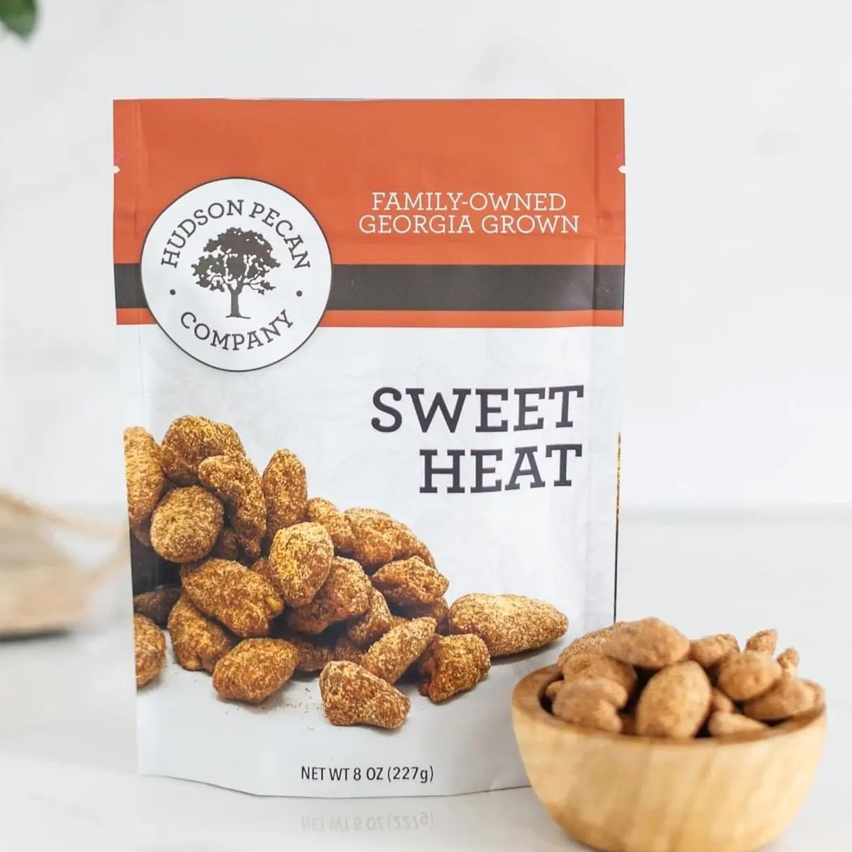 HUDSON PECAN COMPANY: Sweet Heat Georgia Pecans | Perfectly Balanced Roasted Sweet Flavor with a Little Kick (Heart Healthy Gourmet Candied Nut Snack, Great for Salads or Snacking), 8 oz Resealable Pouch