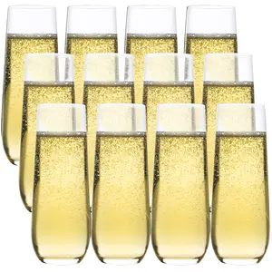 12 PCS, Stemless Champagne Glasses , 8 oz ,Crystal Glass,  Perfect for Family, Wedding, Party Christmas. Drinkware wine accessories