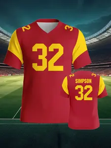 Simpson Jersey #32 Red Football Jersey, Men's V-Neck Printed Sweatshirt Breathable and comfortable, perfect for athletic training. A holiday gift for sports fans and enthusiasts.