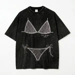Women's Graphic Washed T-Shirt Bikini Body Illusion, Cute Clothes, Summer Vacation Coverup, Good Graphic Tees, Tops for Women Tshirt