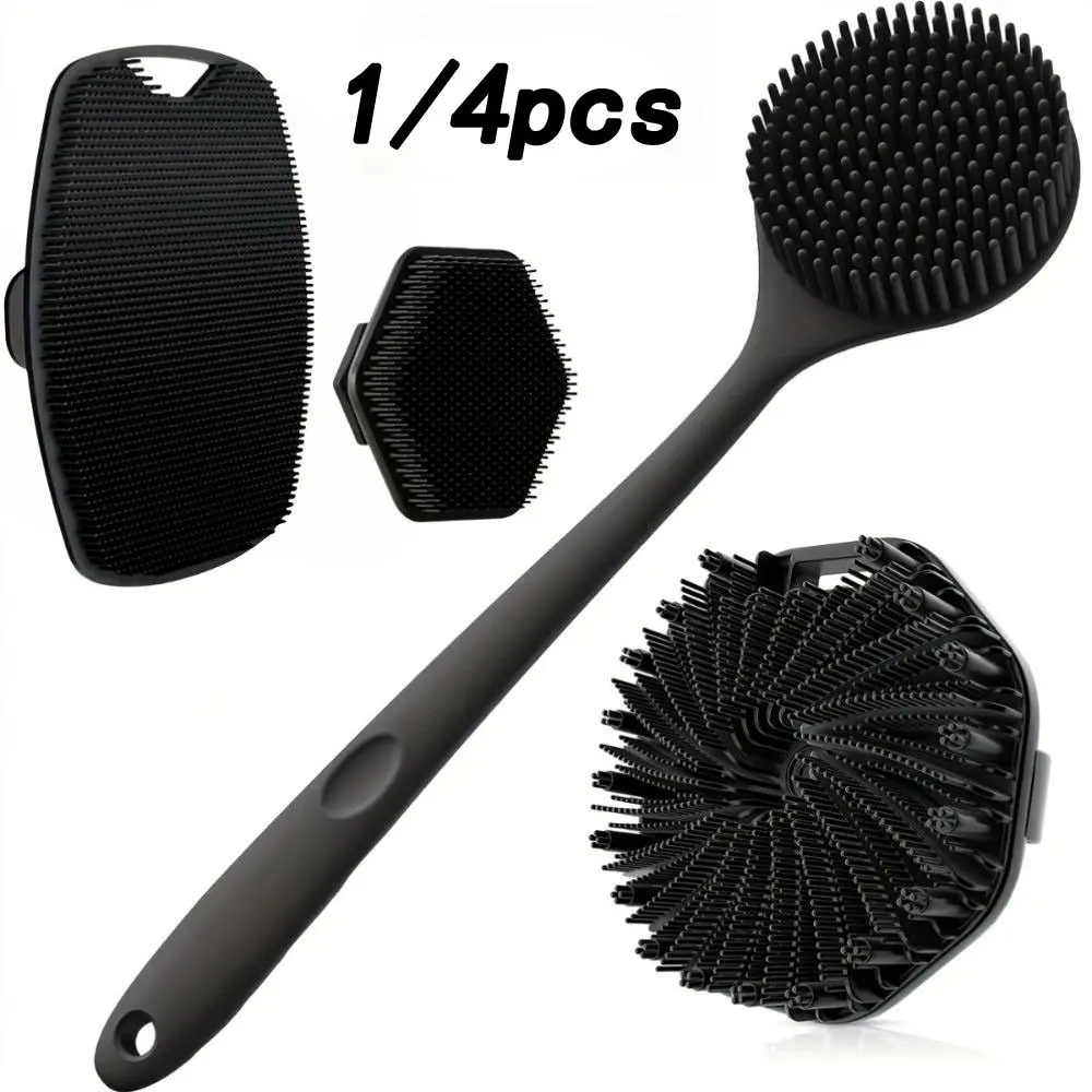 1/4 Piece Silicone Back Scrub Brush & Bath Glove Set, Super Exfoliating Body Scrub and Rich-Foam Shower Brush Combination, Exfoliating Shower Scrubber, Exfoliating Bath Tool, Body Care Tool