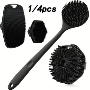 1/4 Piece Silicone Back Scrub Brush & Bath Glove Set, Super Exfoliating Body Scrub and Rich-Foam Shower Brush Combination, Exfoliating Shower Scrubber, Exfoliating Bath Tool, Body Care Tool