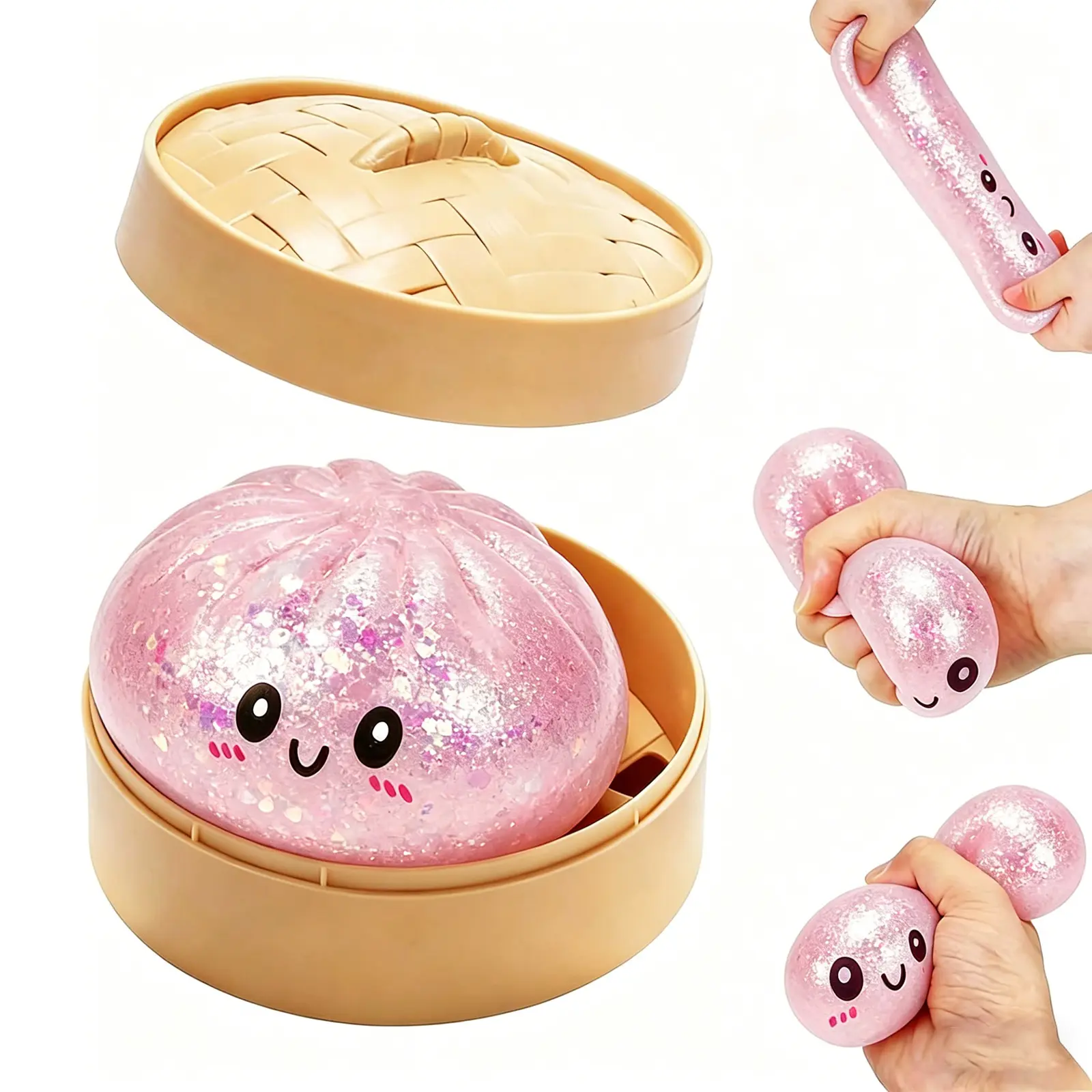 Jumbo Glitter Jelly Dumpling Squishy with Steamer, Giant Dumpling Squishy, Super Soft Stress Relief Toy for Students & Office, Perfect Gift Item