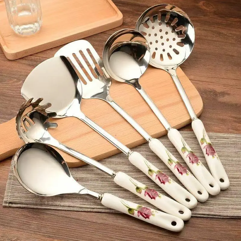 Stainless Steel Cooking Utensils Set, 7 Counts/set Essential Tools Including Spatula & Spoon & Storage Holder, Kitchen Cooking Utensils Set, Spoons Set