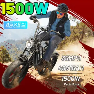 ASKMY E500 All-Terrain Electric Fat Tire Bike for Adults 1500W Peak Power 48V 15Ah Battery 20x4" Tires 35MPH Dual Suspension Extended Range UL Certified LED Lights Removable Battery E-Mountain Bike Ebike Charger