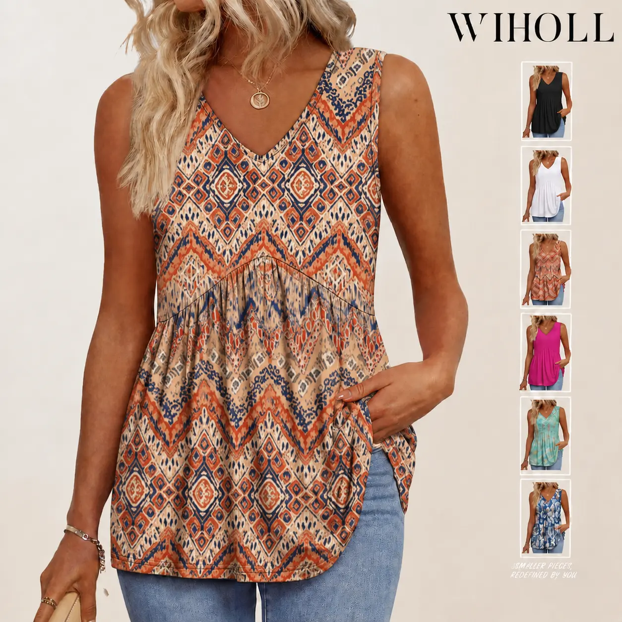WIHOLL Womens Tank Tops 2025 Flowy Peplum Tops (Size Up 1-2 for Oversized Look) for Women Dressy Sleeveless V Neck Babydoll Tank Tops Fabric Stretchy tank tops summer tops Polyester Polyester