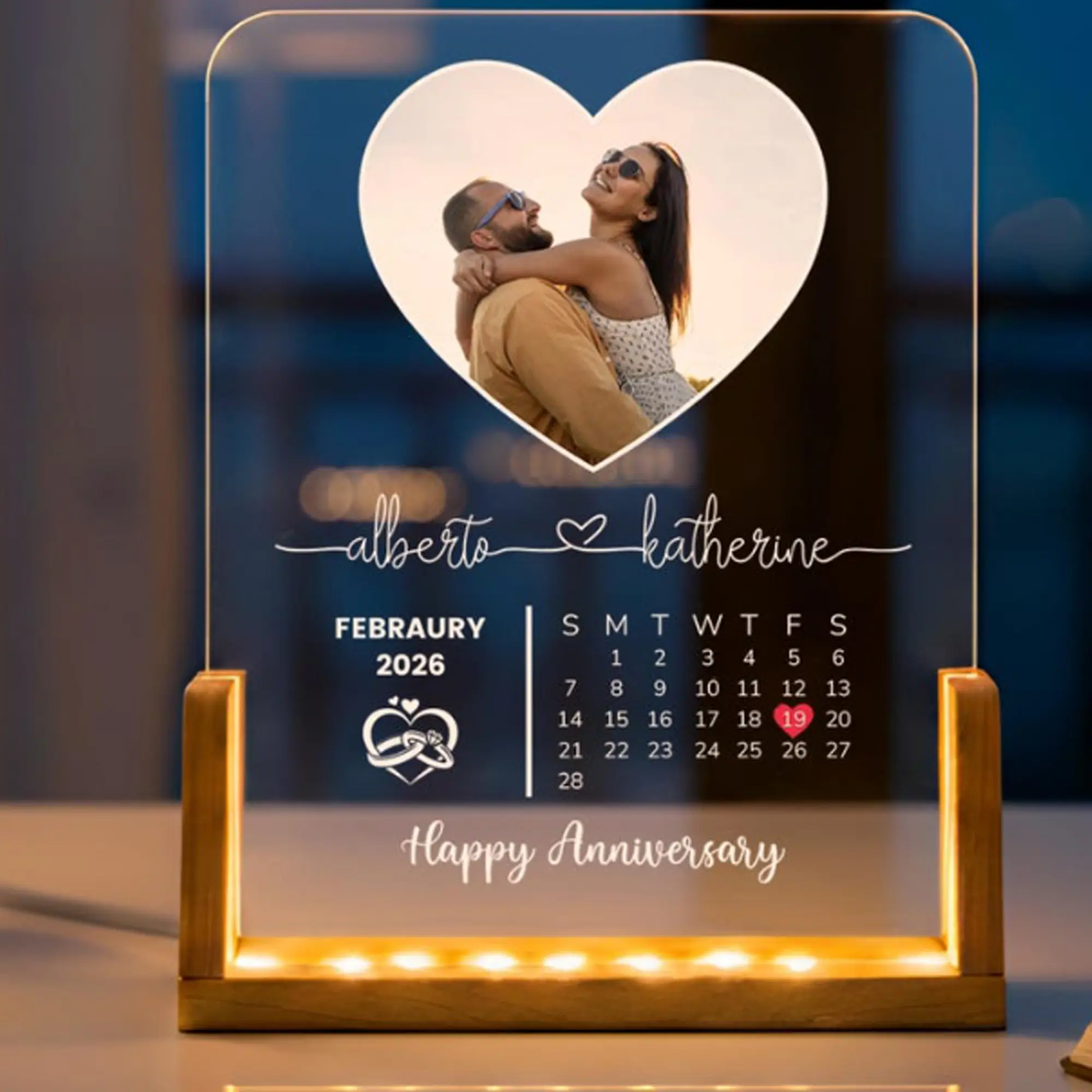 Personalized Photo Plaque, Custom Acrylic Sign Light, Anniversary Calendar Gift for Couple, Wedding, Valentines Day,  Custom Gifts for Him Boyfriend, Valentines Day Gift for Bf, Anniversary Gift, Valentine's Gifts for Bf