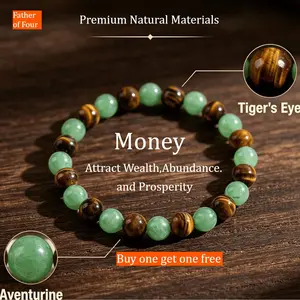 Wealth Tiger Eye Stone Abundant Bracelet - Buy 1 Get 1 Free, Adjustable Elastic Unisex Amulet with Green Sand Crystal Charm Pure and Unscented Wealth Jewellery Suitable for Birthdays and Anniversaries
