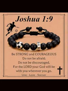 Frosted Soccer Handwoven Bracelet, Cross Pendant Chain, Hexagonal Faith Band, Gift for Son/BF, Confidence Booster, Sports Jewelry