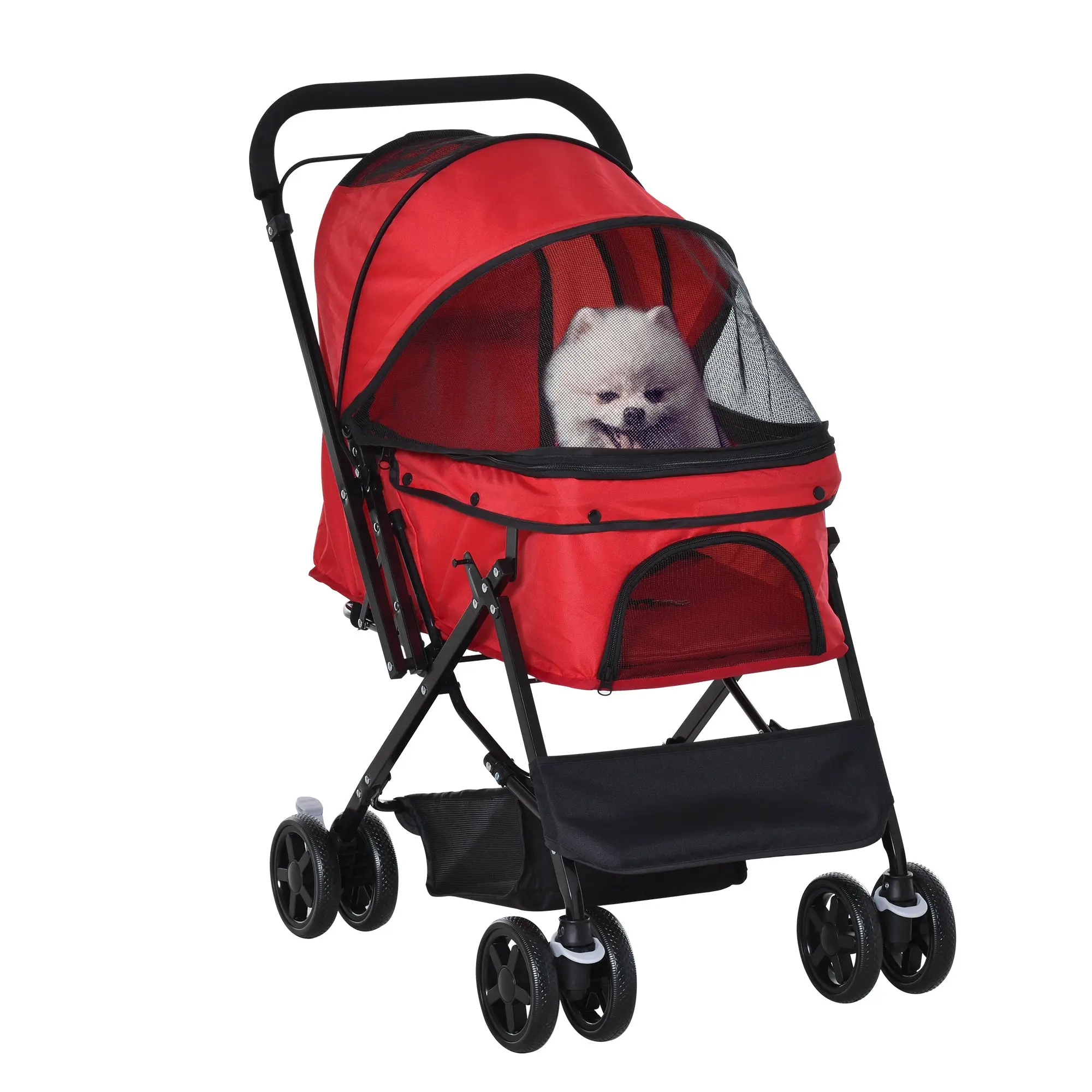Foldable Pet Stroller with Reversible Handle and Brake