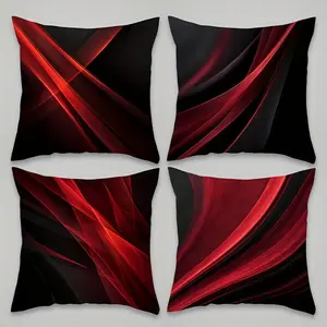 4pcs-Red and Black Line Themed Throw Pillow Covers, Lines and Textures That Showcase Artistic Tension, Home Spring Décor Products, Home Textile, Suitable Living Room, Bedroom, Sofa and Bed Decoration, 2D Flat, Single Sided Printing, No Pillow Core