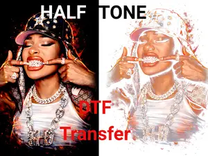 12 inch Hip Hop Half Tone DTF Heat Transfer Design for Clothing T-shirts Jackets Bags Pillowcases Easy to Use Ironing Pattern