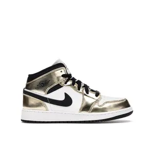 Jordan Kid's 1 Mid Metallic Gold Black White Basketball Shoes, from StockX