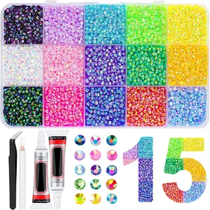 20000PCS 3MM Resin Jelly Rhinestones for DIY Crafts Nail Art, 15 Colors Flatback Glitter Gems for Tumblers Mugs Shoes Grad Cap Makeup Bedazzling Kit Supplies