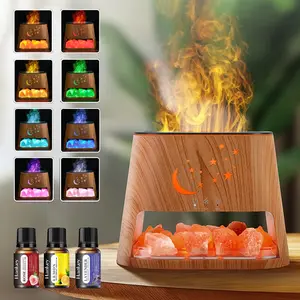 One flame spar humidifier essential oil diffuser Himalayan salt lamp, three kinds of essential oil LED atmosphere lamp, Remote Control Operated, timing, large capacity spray mode, suitable for family rest office, Christmas holiday gifts