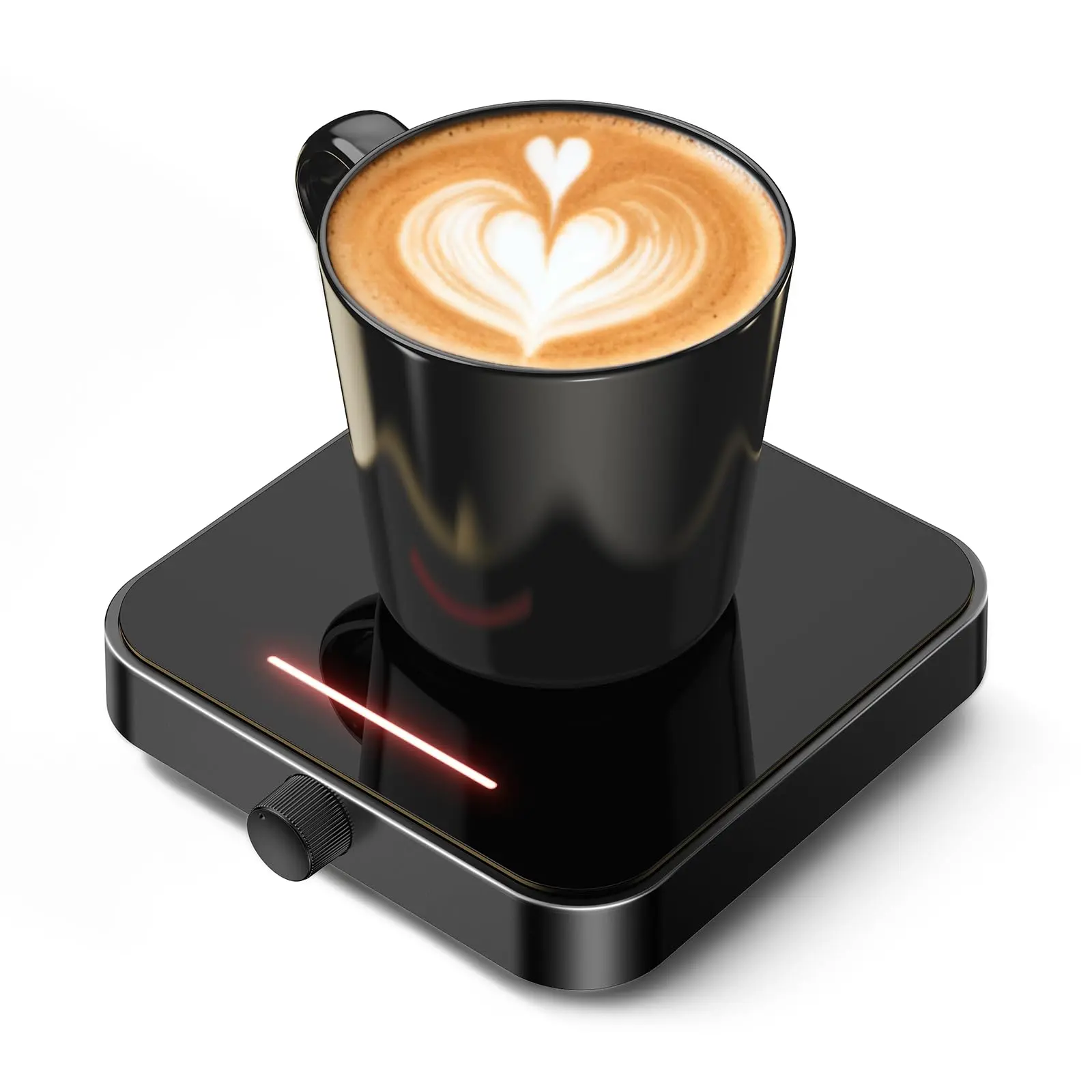 Black Electric Desk Mug Warmer - Tempered Glass, 3 Temp Settings (113°F,149°F), Auto Shut Off, Flat Base, 59-in Corded Power Cable, LED Temp Display Light, Standard Plug, Beverage Heater for Home & Office