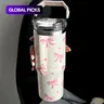 Bow and Heart Pattern Vacuum Insulated Stainless Steel Insulated Drink Tumbler, Flask, Insulated Vacuum Drinkware, Large Water Bottle with Handle and Straw for Home, Office or School, Insulated Travel Tumbler #GLOBAL PICKS