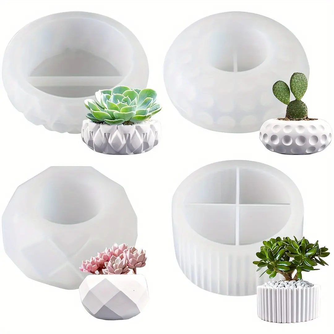 Set of 4 Silicone Plant Pot Molds, DIY Crafts Resin Flower Pot Casting Moulds, Handmade Concrete Planter Forms Molds, Versatile, Craft Enthusiasts, Crafters