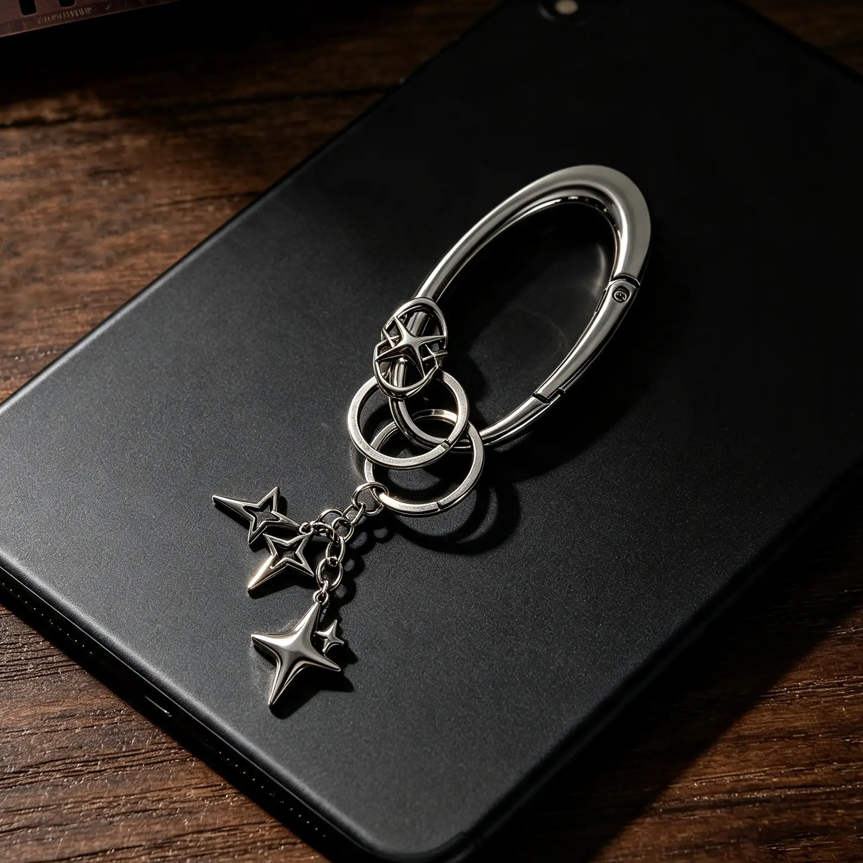 Polished Alloy 4-Point Star Dangle Carabiner Keychain - Minimalist Y2K Hip Hop Backpack Decor, Fashion Accessory Gift for Key Organization Needs