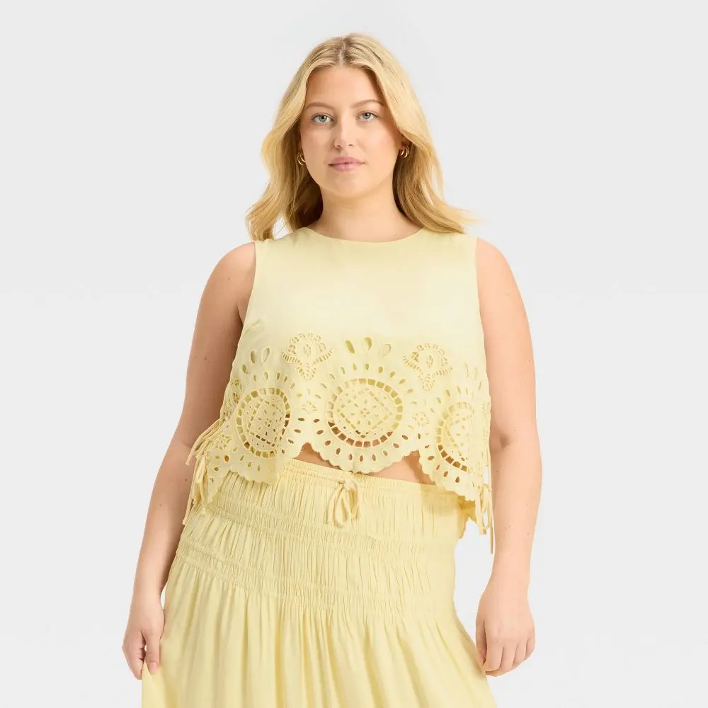 Women's Embroidered Eyelet Side-Tie Tank Top - Future Collective