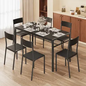 Gizoon Dining Table Set for 6 with Chairs 7-Piece Kitchen Table Set for Small Space Apartment Kitchen Dining Room Space-Saving