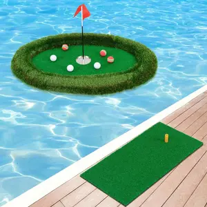 Lifezeal Oval Floating Golf Green Includes Golf Hitting Mat 6 Golf Balls Golf Flag