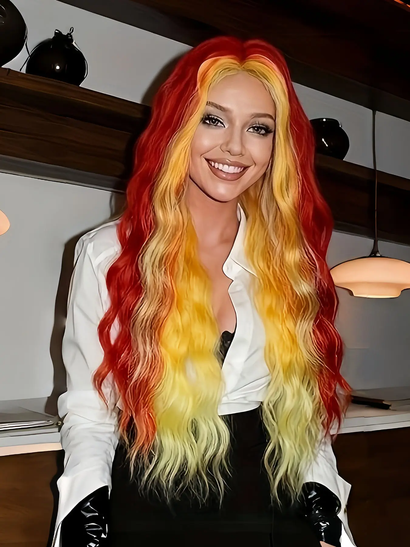 Wavy Curly Wig 28-Inch, Heat-Resistant Synthetic Hair, Synthetic Soft Hair, Ombre Highlights, Rose Net for Women, Daily & Party Wear, Sensitive Scalp Friendly, Body Wave Wig