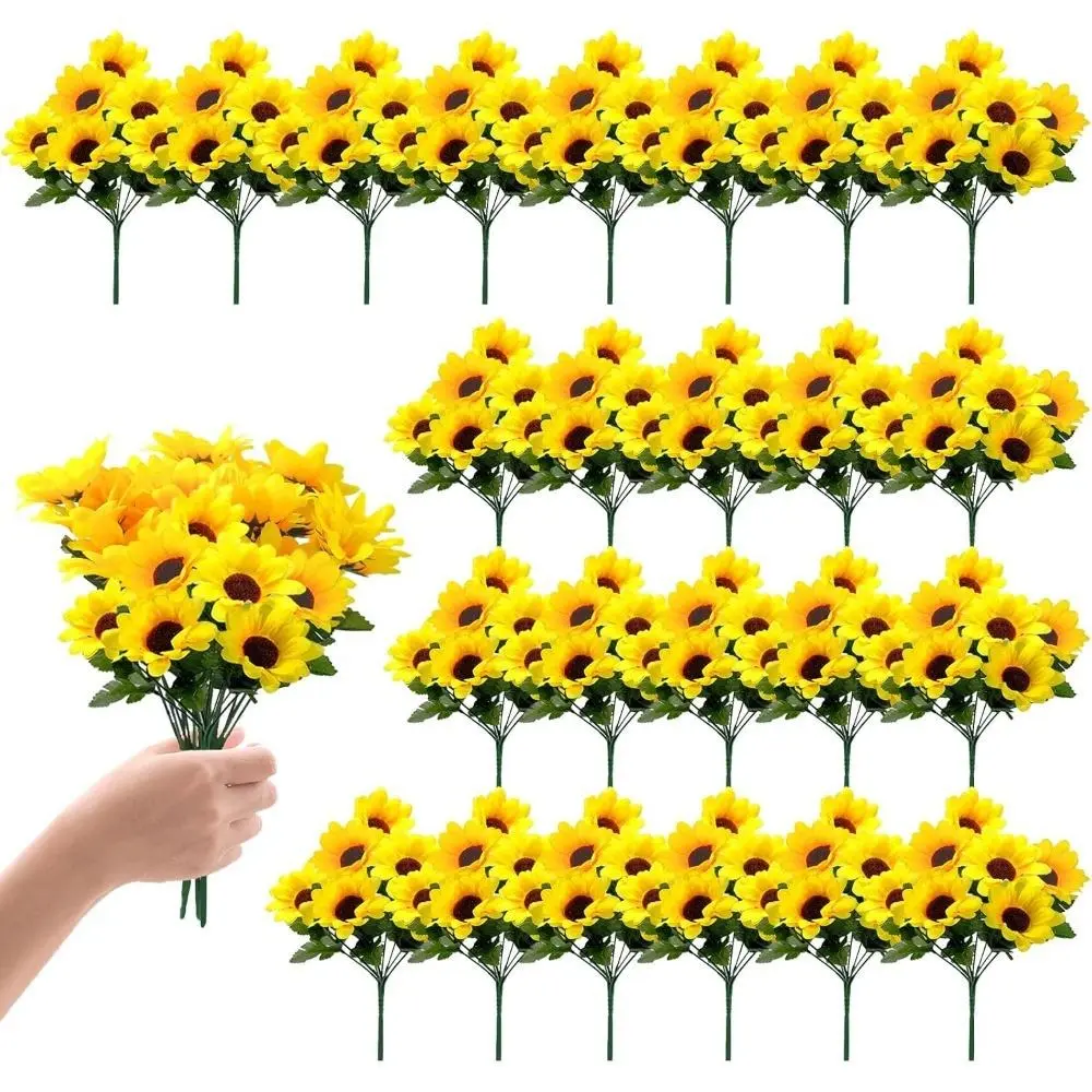 24 Bundles Sunflower Artificial Flower with Stems Plastic Bouquet Faux Outdoor Flowers Bulk for Wedding, Fall Garden, Home, Window Decor