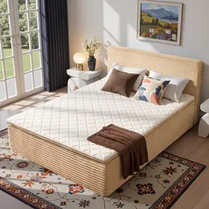 ALTRIGUS Boneless Bed Cloud Bed Frame with Headboard, Plush Corduroy Upholstered Modern Platform Bed Frame, Pocket Coil & High-Density Foam Mattress Foundation, Easy No-Assembly Design, Heavy Duty Support,Queen Full Twin Size