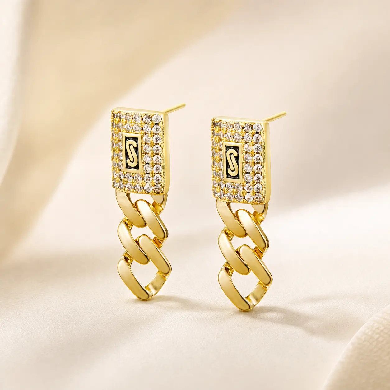 Luxury Cuban link earrings  Perfect as a graduation gift, bridesmaid gift, or for anyone who loves hip-hop style   Sweet, shiny, and full of love - these 18K gold plated diamond S-shaped earrings are truly the perfect gift.