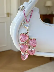 Dreamy Glitter Strawberry String Bag Charm Heart-Shaped Transparent Resin Fruit-Themed Button Sweet & Girly Accessories Instagram-Style Gentle Aesthetic For Bags, Keys, And Luggage Gifts For Friends / Birthday Gifts
