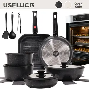 USELUCK 21 Pcs Complete Pots and Pans Set, 6-Pan Nonstick Cookware Set with Detachable Handle, Non-Toxic PFOA-Free Kitchen Set, Stackable Space Saving RV Cookware, Oven Safe, Induction Compatible with Lids