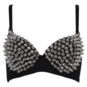 Riveted bra lingerie punk bar/stage costume DS belly dance performance outfit rhinestone sparkling beads womenswear can be worn with a raincoat