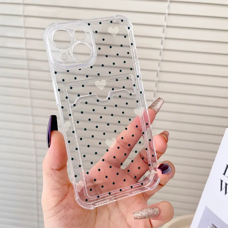 Phone Case - Stylish transparent card bag with simple black and white dots and a caring design, designed for photos and ID cards. This phone case provides full protection and anti-drop functions, suitable for a variety of iPhone models.