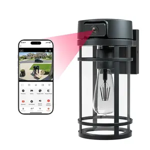 Outdoor Porch Light Security Camera, 2K HD Live View Wi-Fi Human Detection, Pan & Tilt, Two-Way Talk, Cloud/SD Storage, Waterproof, Built in Dusk to Dawn Outdoor Lighting, Outside Wall lamp For House Garage Front Door, Works with TUYA