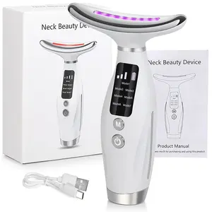 USB rechargeable facial and neck beauty device, 7 modes of facial massage, electric anti-aging facial massager for women, facial and neck firming device, multi-functional for home use, is the perfect gift for women and girls
