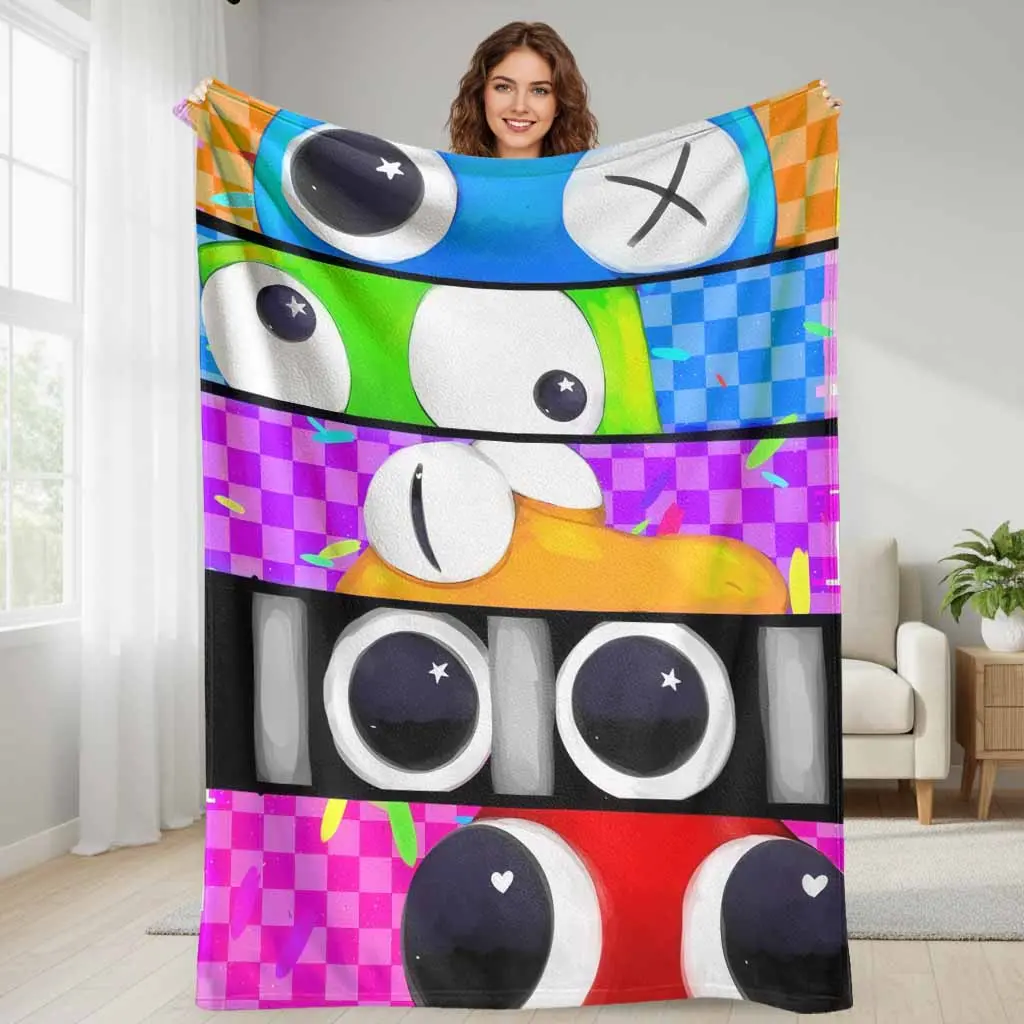 Rainbow Friends Inspired Character Art Flannel Fleece Blanket - Playful Vibrant Eyeball Prints, Ultrasoft Plush, Breathable, Wrinkle Resistant - 50x60in (Teens), 60x80in (Adults) - Travel/Home-Camping Essential, Fan Gift