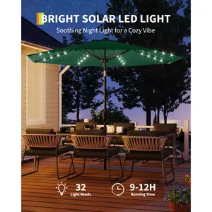 OUTGOODS 9FT  Lighted Patio Umbrella – UV Resistant, Waterproof, Tilt & Crank, 8 Ribs – Outdoor Market Table Umbrella for Pool, Deck, Backyard