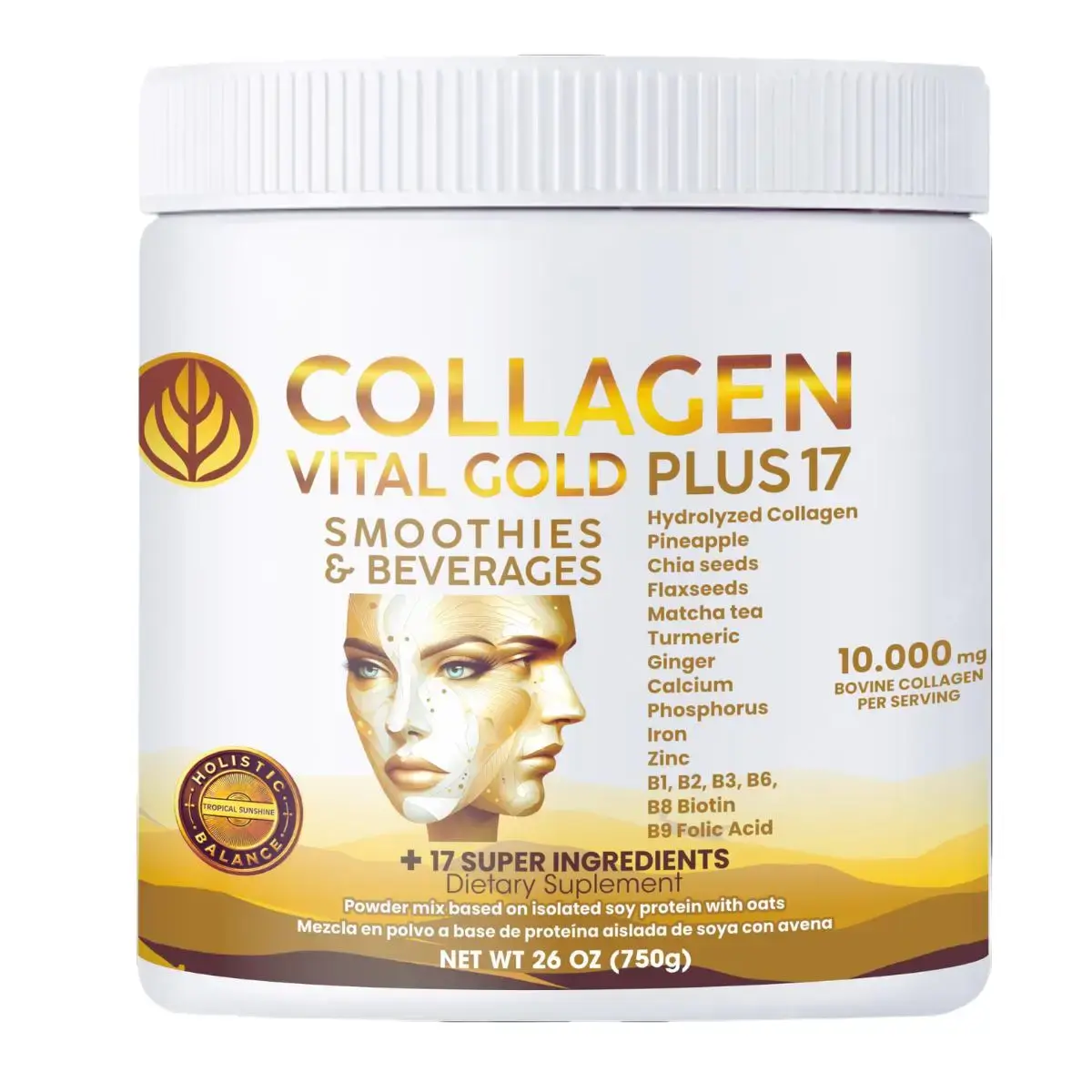 Vital Gold, Pineapple Collagen Powder 26 Oz | BioSynergy Formula with +17 Super Ingredients for Beauty, Dietary Support, Hair, Nail Care &  Wellness.