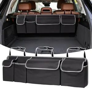 Car Seat Backrest Storage Bag - A multifunctional rear trunk hanging bag suitable for SUVs and cars. Car storage bag with black and white stitching, the perfect gift for car owners, 600D Oxford cloth car rear seat storage, Car Interior Accessory