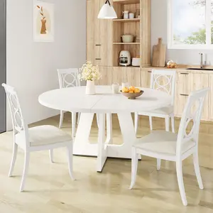 Rustic Farmhouse Dining Table Set – 47 Inch Round Wooden Table with Pedestal Base for 4, Modern Dining Room Furniture – Available in Grey, Rustic Brown, or Black